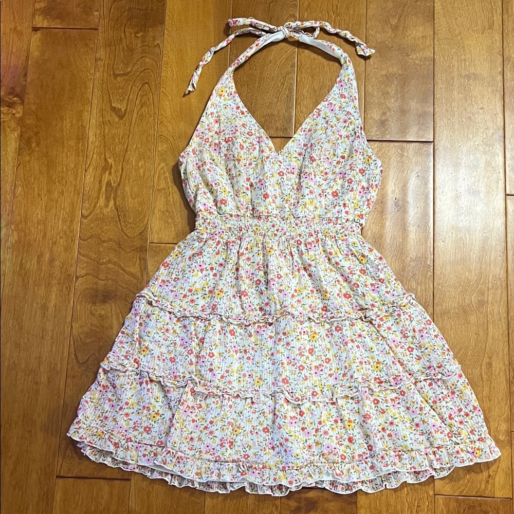 City Studio Floral Print Tiered Halter Dress Size M Cottagecore Fairy Coquette - Picture 3 of 12